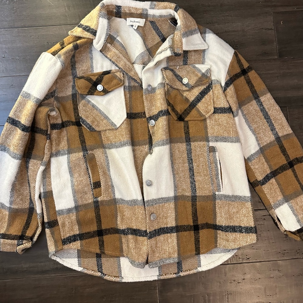 Bohme Plaid Teddy Jacket in Brown and Cream
